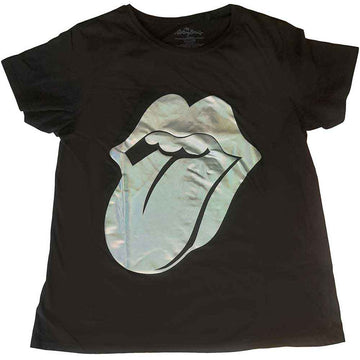 The Rolling Stones Unisex T-Shirt: Foil Tongue (Black) (Embellished)