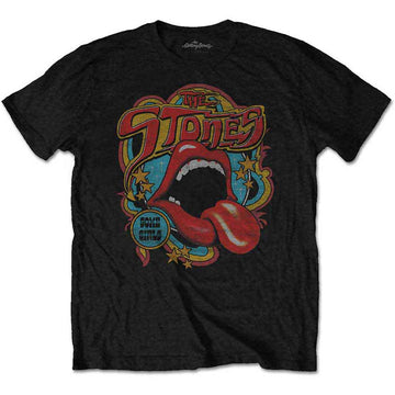 The Rolling Stones Unisex T-Shirt: Retro 70s Vibe (Black) (Soft Hand Inks)