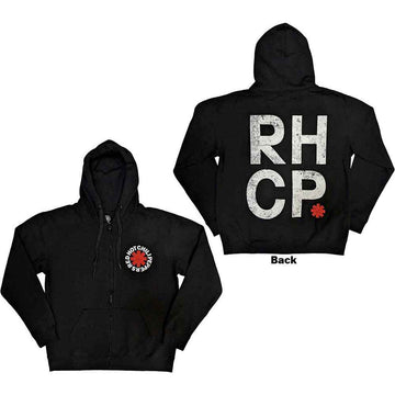 Red Hot Chili Peppers Unisex Zipped Hoodie: Red Asterisk (Black) (Back Print)