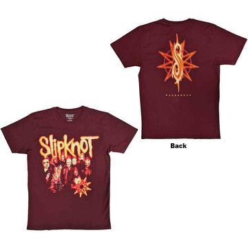 Slipknot Unisex T-Shirt: The End, So Far Group Photo Tribal S Nonogram Maroon Red (Back Print)