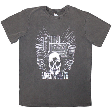 Thin Lizzy Unisex Stone Wash T-Shirt: Angel Of Death (Charcoal Grey)