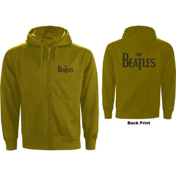 The Beatles Unisex Zipped Hoodie: Drop T Logo (Green) (Back Print)
