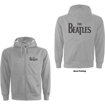 The Beatles Unisex Zipped Hoodie: Drop T Logo (Grey) (Back Print)