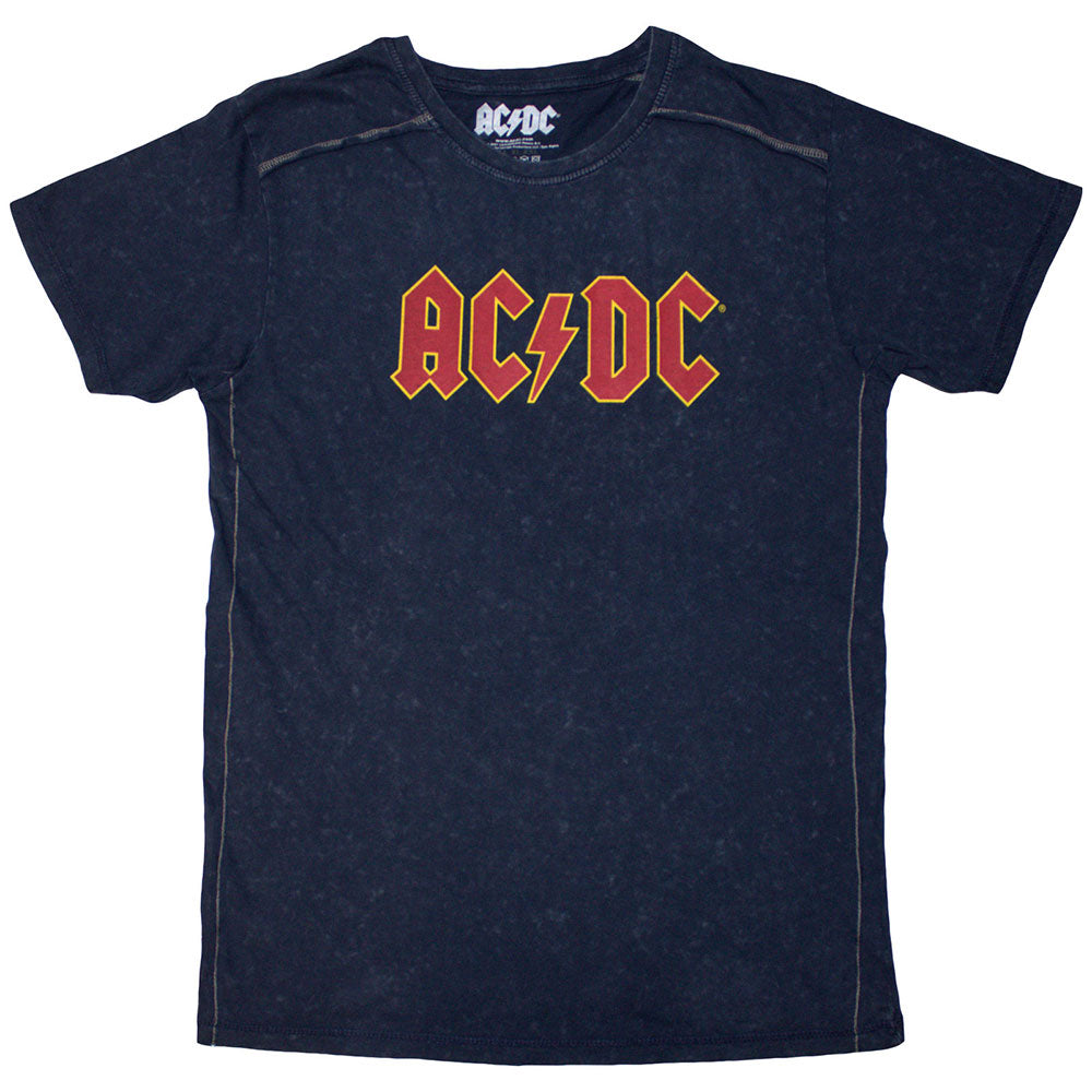 AC/DC Unisex T-Shirt: Logo (Navy Blue) (Wash Collection)