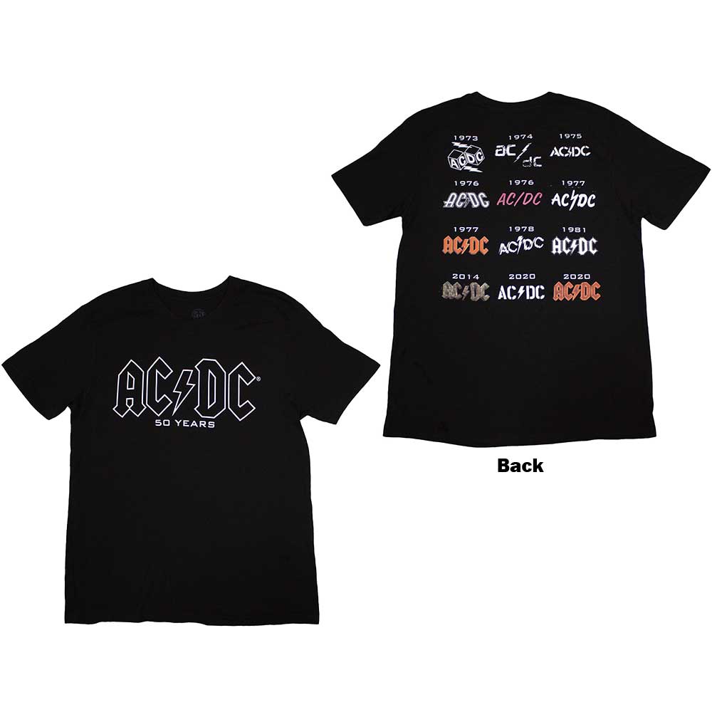 AC/DC Unisex T-Shirt: Logo History (Black) (Back Print)