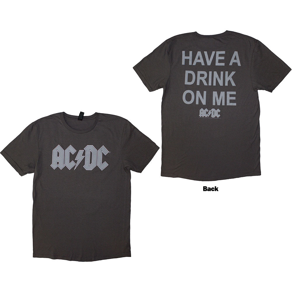 AC/DC Unisex T-Shirt: Have A Drink On Me (Grey) (Back Print)