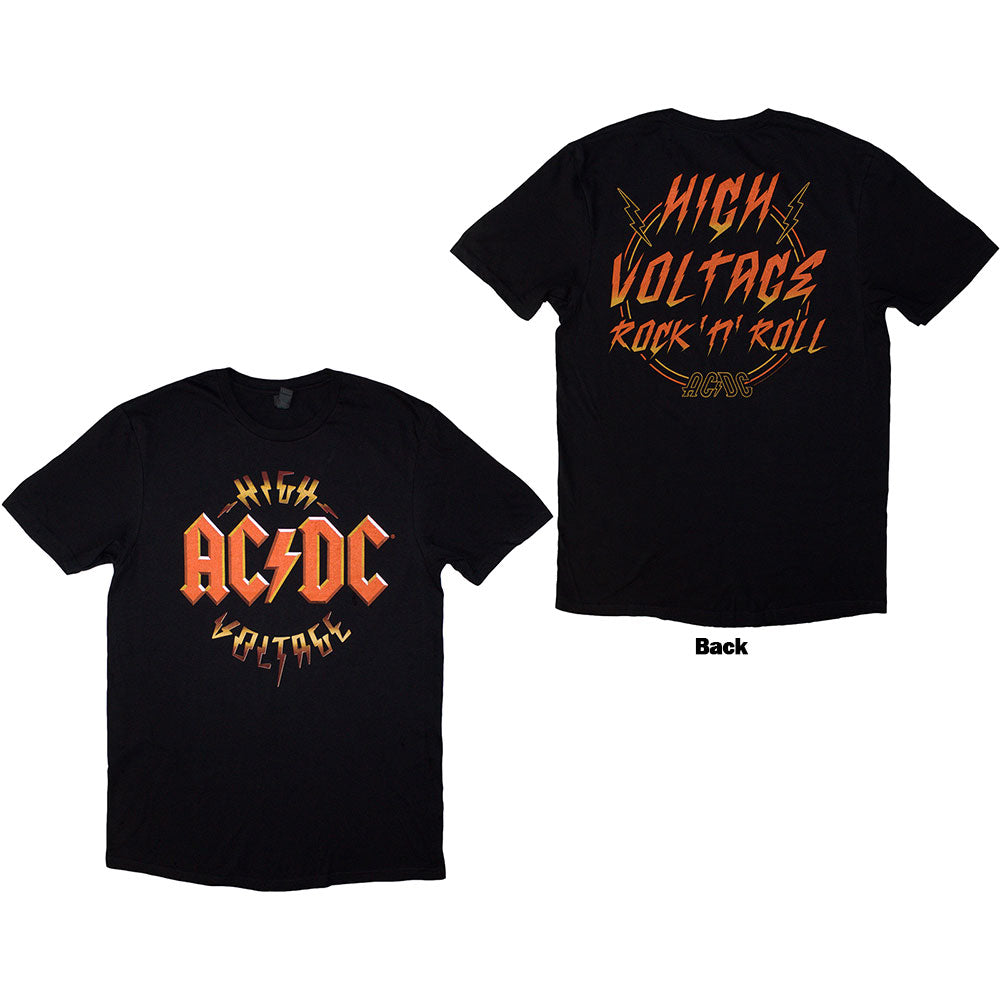 AC/DC Unisex T-Shirt: High Voltage RnR (Black) (Back Print)