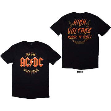 AC/DC Unisex T-Shirt: High Voltage RnR (Black) (Back Print)