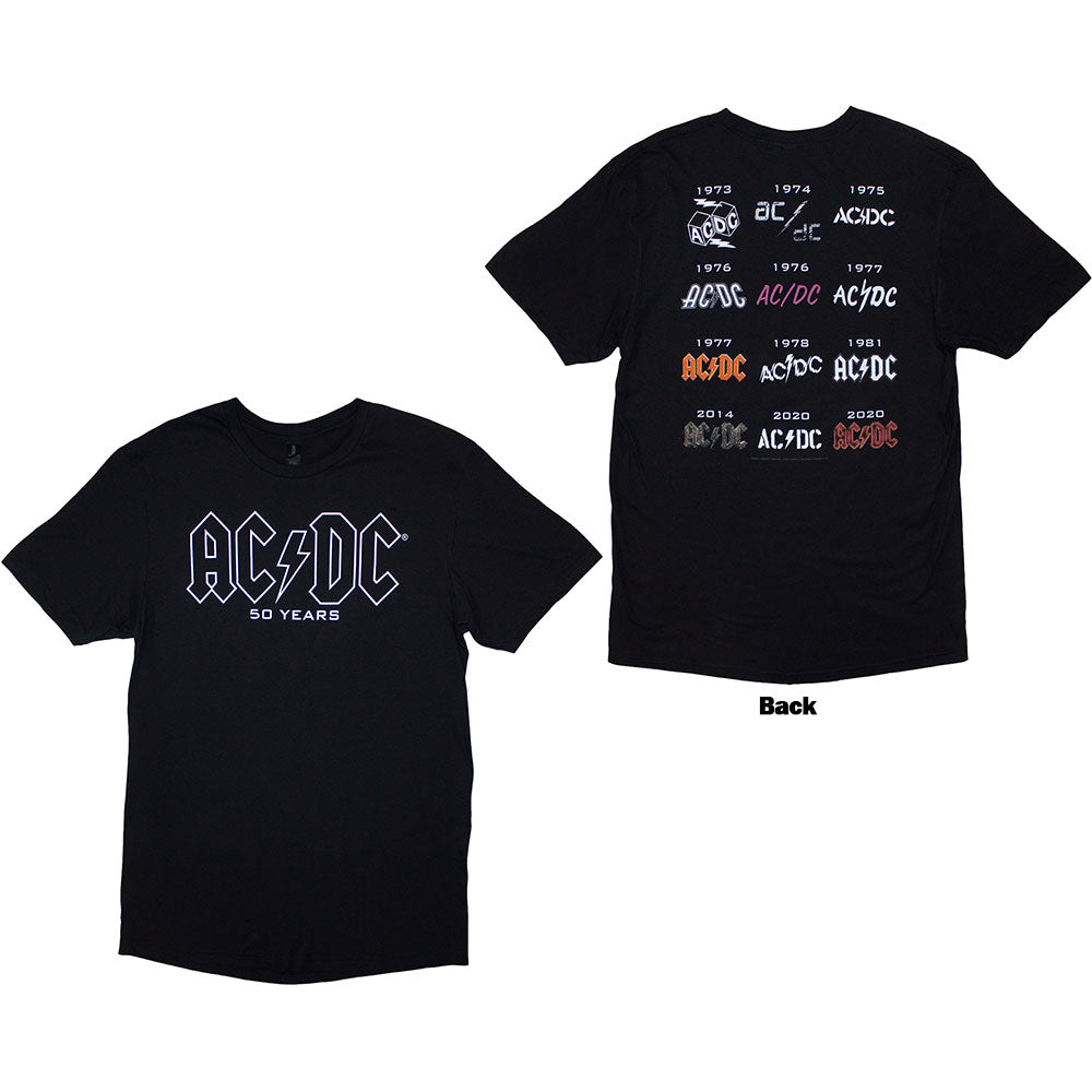 AC/DC Unisex T-Shirt: History Logo (Black) (Back Print)