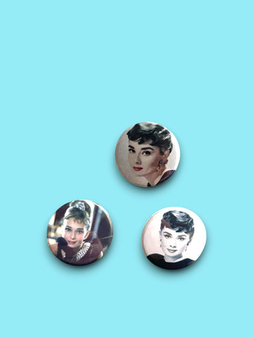 Audrey Hepburn - Set of 3 Button Badges - Badge