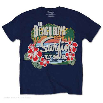 The Beach Boys Unisex T-Shirt: Surfin USA Tropical (Navy Blue)