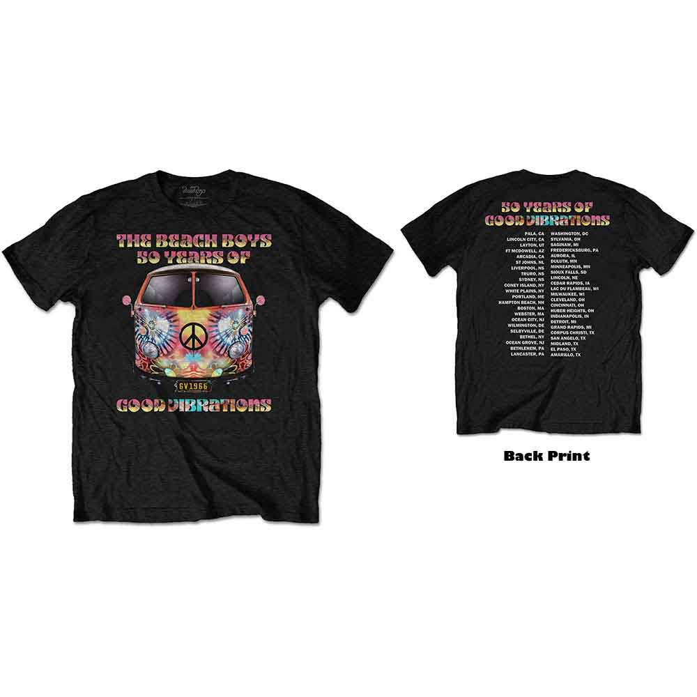 The Beach Boys Unisex T-Shirt: Good Vibes Tour (Black) (Back Print)
