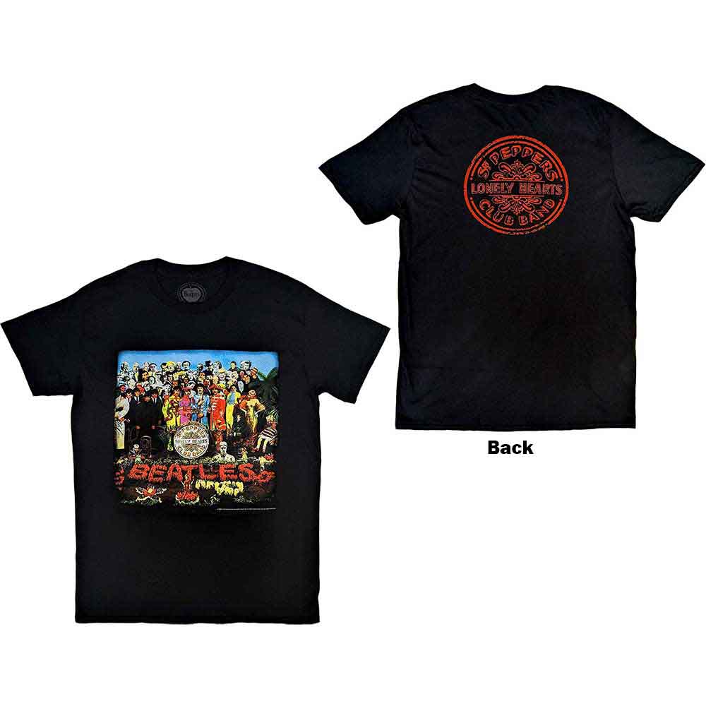 The Beatles Unisex T-Shirt: Vintage Sgt Pepper (Black) (Back Print)