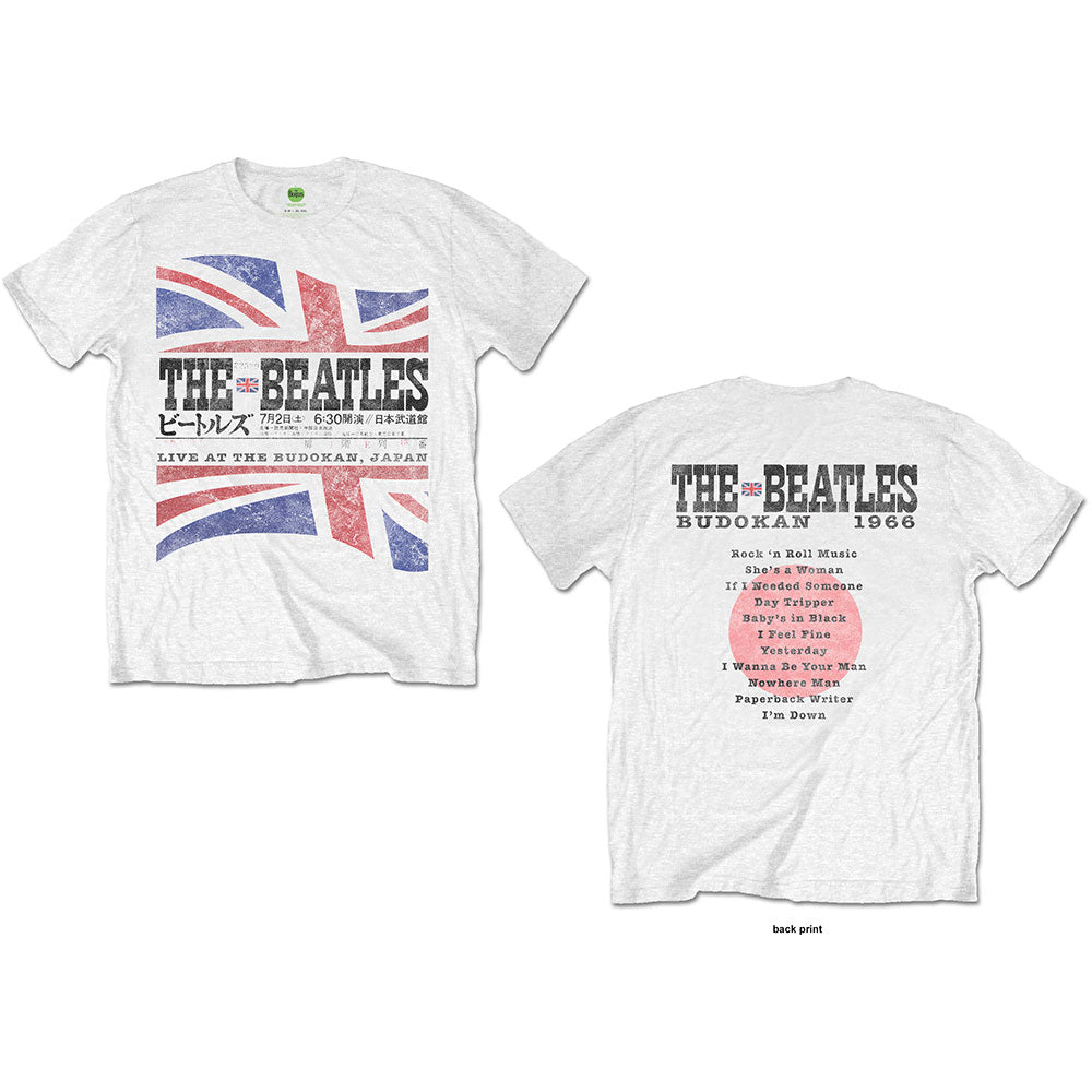 The Beatles Unisex T-Shirt: Budokan Set List (White) (Back Print)