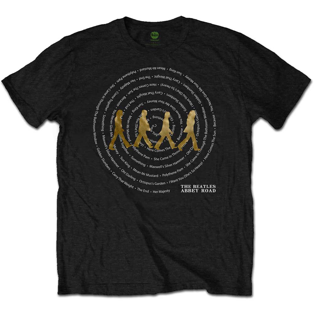 The Beatles Unisex T-Shirt: Abbey Road Songs Swirl Foiled (Black) (Embellished)