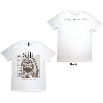 Behemoth Unisex T-Shirt: The Shit Ov God Sepia Parchment (White) (Back Print)