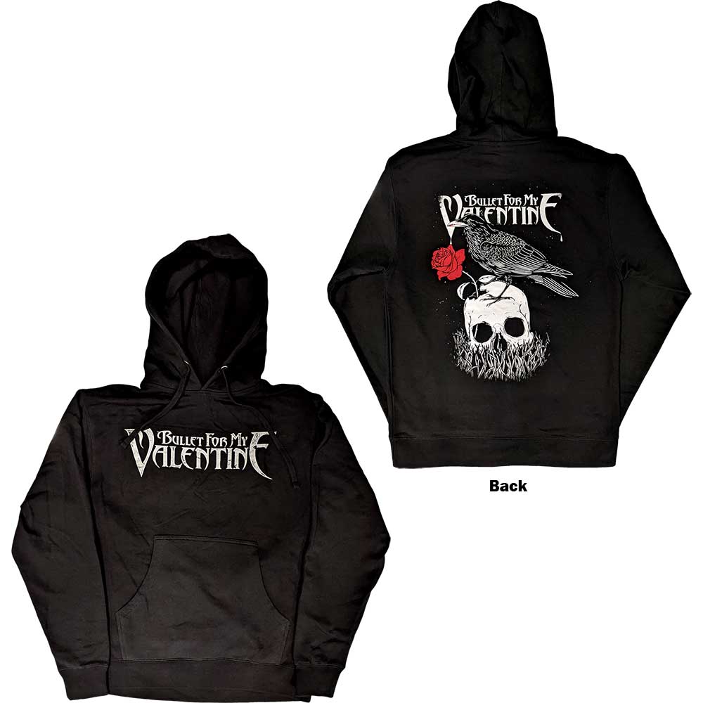 Bullet For My Valentine Unisex Pullover Hoodie: Logo & Raven (Black) (Back Print)