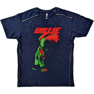 Billie Eilish Unisex T-Shirt: Hands Face (Navy Blue) (Wash Collection)