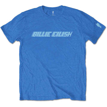 Billie Eilish Unisex T-Shirt: Blue Racer Logo (Blue) (Sleeve Print)