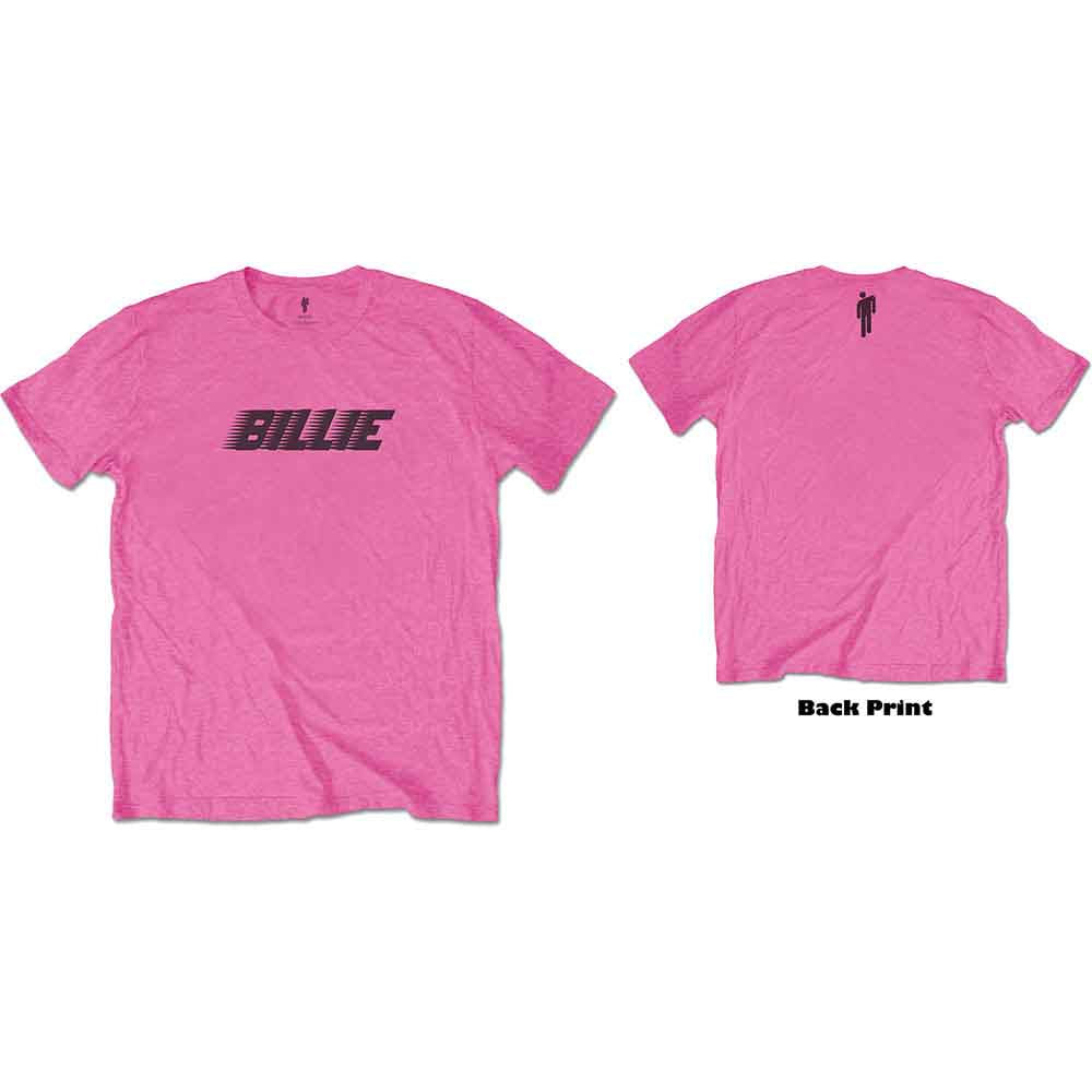 Billie Eilish Unisex T-Shirt: Racer Logo & Blohsh (Pink) (Back Print)
