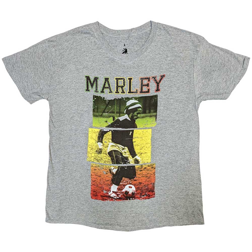 Bob Marley Unisex T-Shirt: Football Text (Grey)