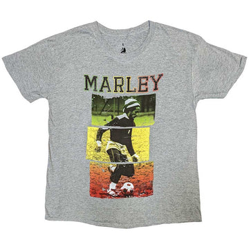 Bob Marley Unisex T-Shirt: Football Text (Grey)