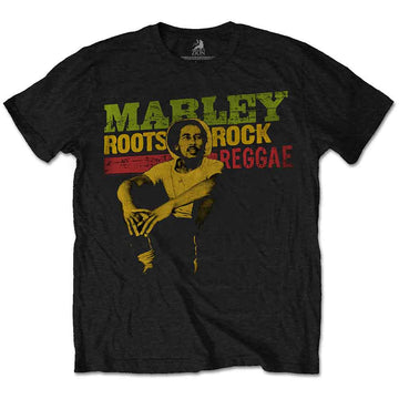 Bob Marley Unisex T-Shirt: Roots, Rock, Reggae (Black)