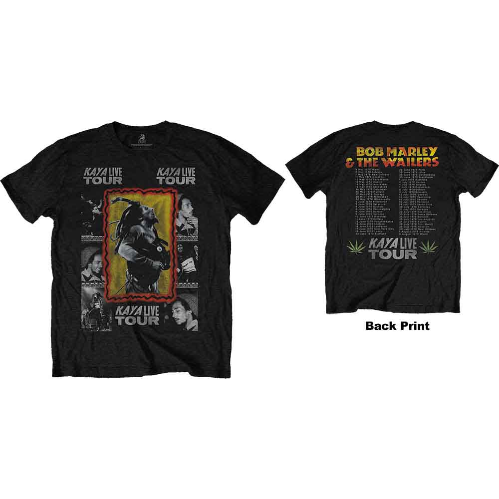 Bob Marley Unisex T-Shirt: Kaya Tour (Black) (Back Print)