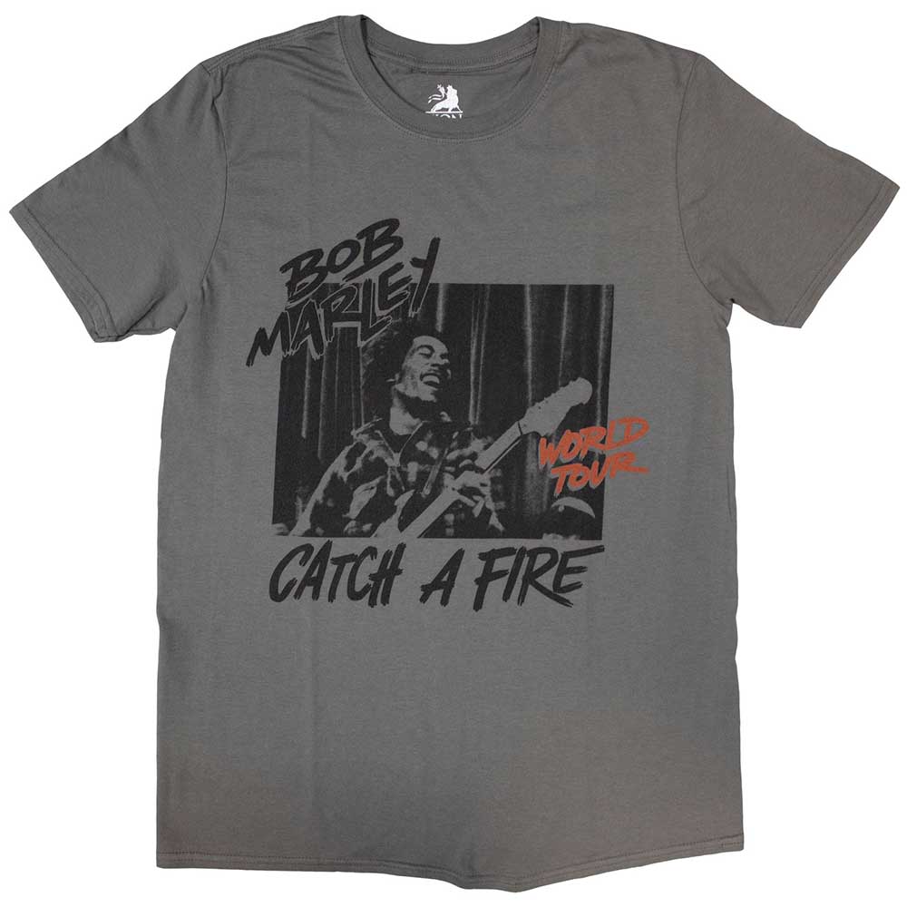 Bob Marley Unisex T-Shirt: Catch A Fire World Tour (Charcoal Grey)