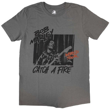 Bob Marley Unisex T-Shirt: Catch A Fire World Tour (Charcoal Grey)