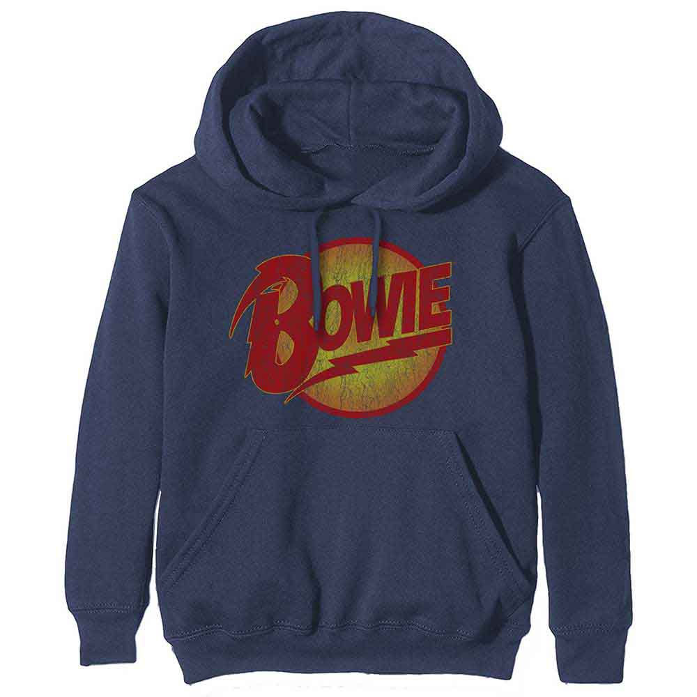 David Bowie Unisex Pullover Hoodie: Vintage Diamond Dogs Logo (Navy Blue)