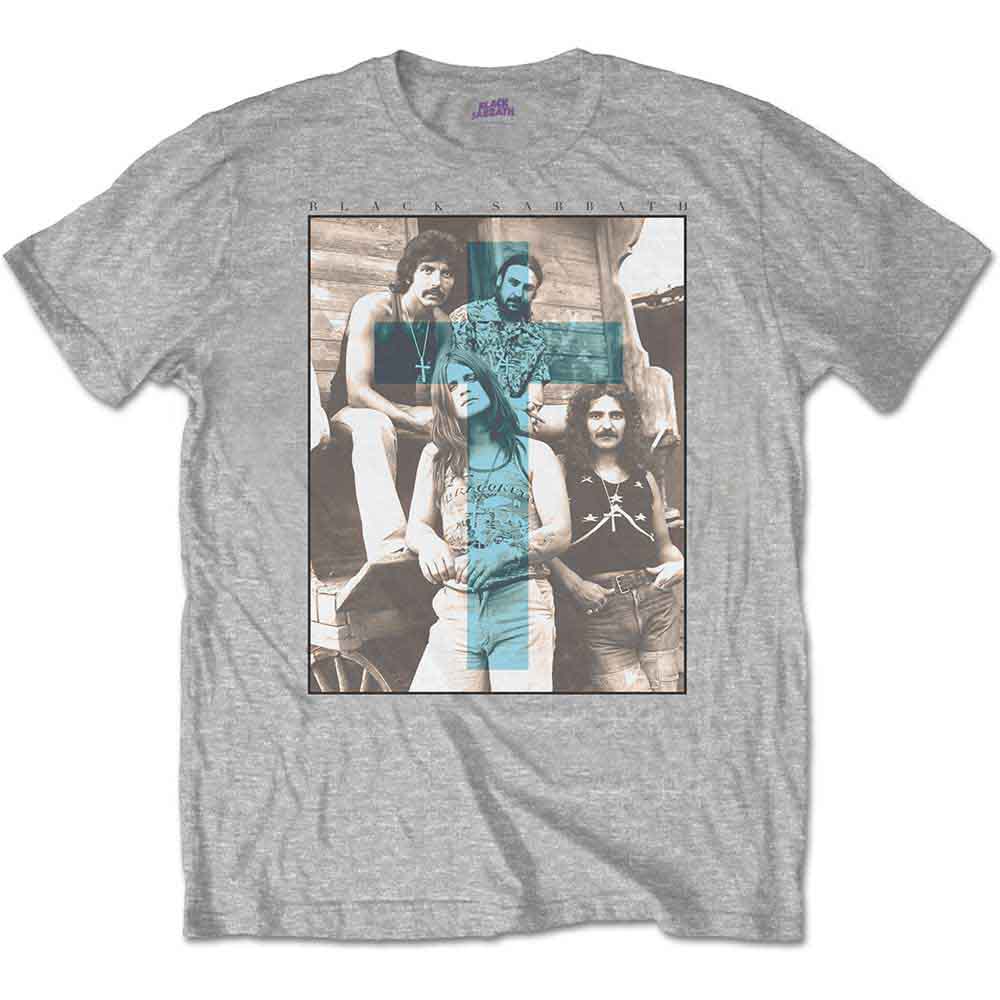 Black Sabbath Unisex T-Shirt: Blue Cross - Grey