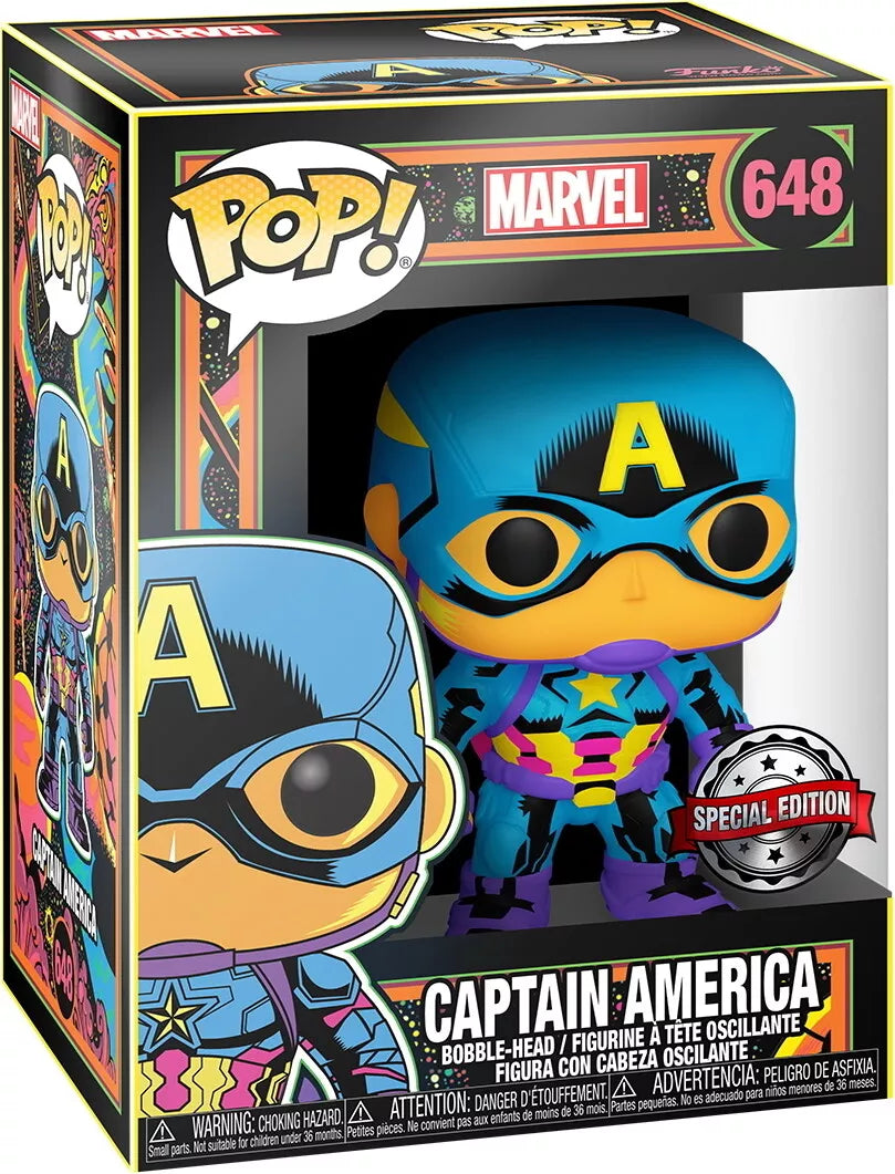 Marvel: Black Light - Captain America - Special Edition Bobble-Head Funko Pop! (648)
