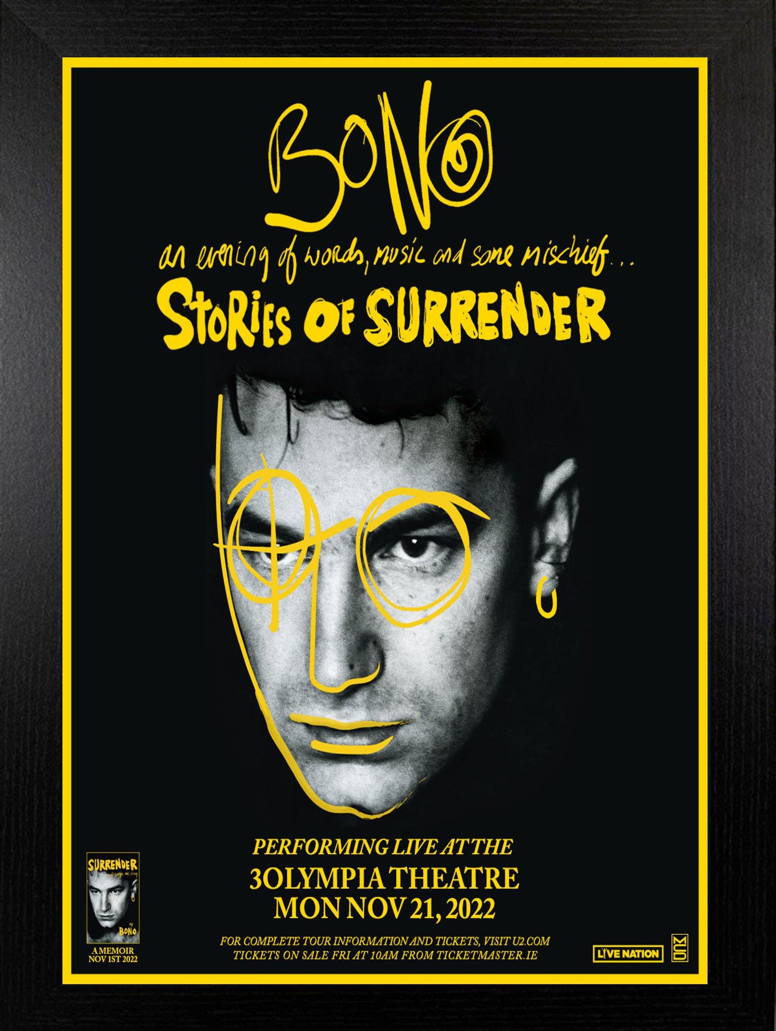 U2 - Bono 'Stories of Surrender' Dublin 2022 - A3 Framed Poster