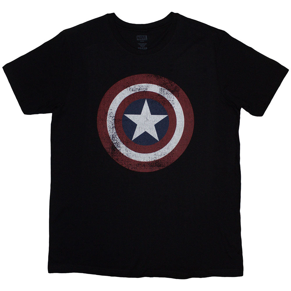 Marvel Comics Unisex T-Shirt: Captain America Distressed Shield (Black)