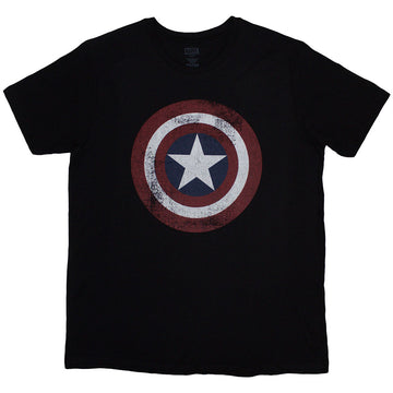 Marvel Comics Unisex T-Shirt: Captain America Distressed Shield (Black)