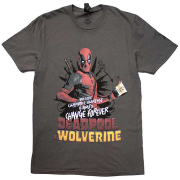 Marvel Comics Unisex T-Shirt: Deadpool & Wolverine Change Universe (Charcoal Grey)