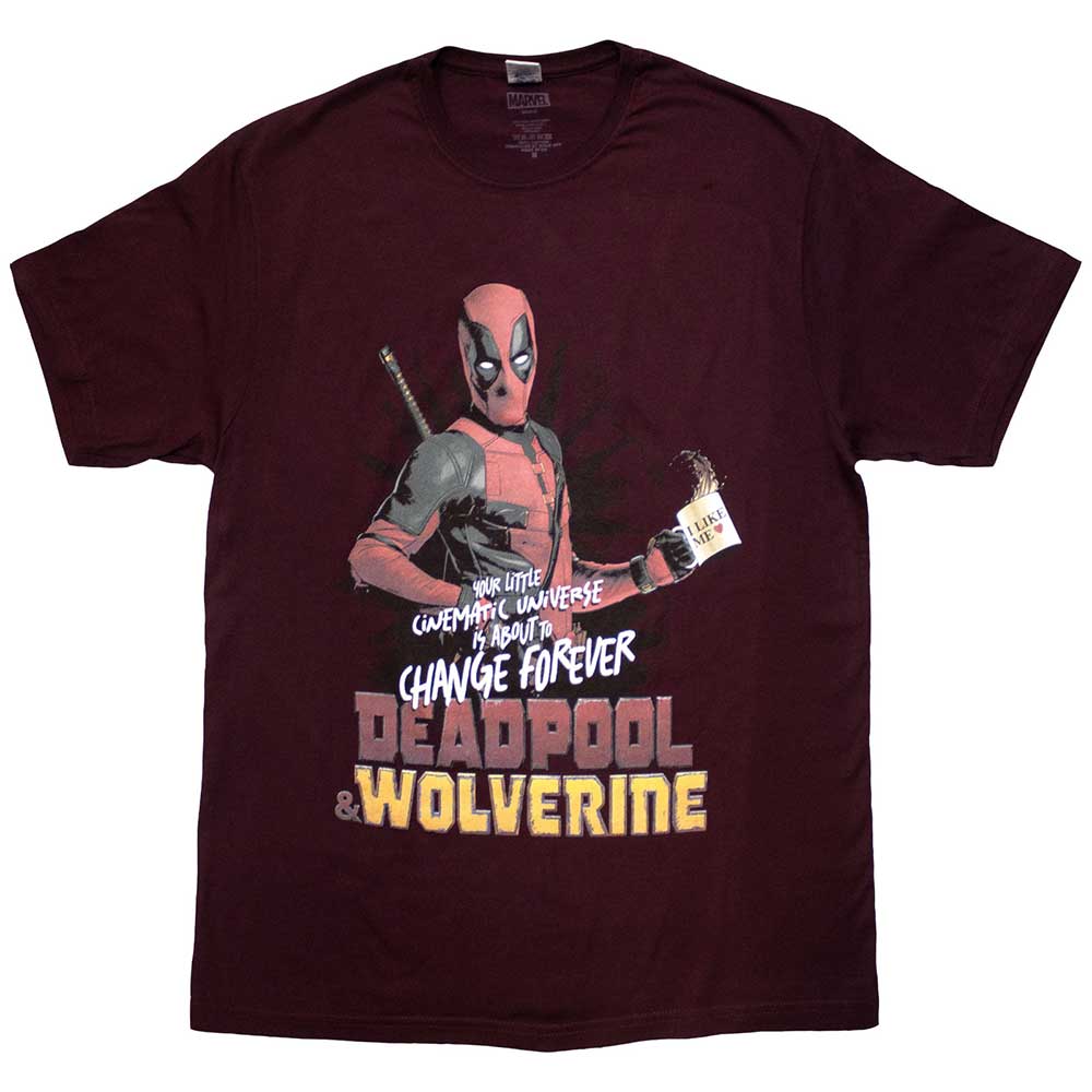 Marvel Comics Unisex T-Shirt: Deadpool & Wolverine Change Universe (Maroon Red)
