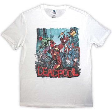 Marvel Comics Unisex T-Shirt: Deadpool Hero Scene Vintage (White)
