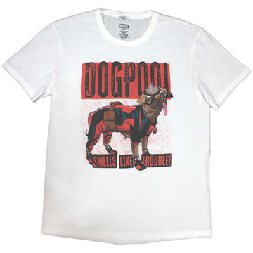 Marvel Comics Unisex T-Shirt: Deadpool Dogpool Smells Like Trouble (White)