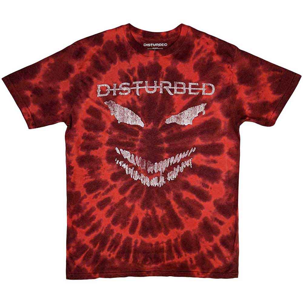 Disturbed Unisex T-Shirt: Scary Face (Wash Collection) - Red
