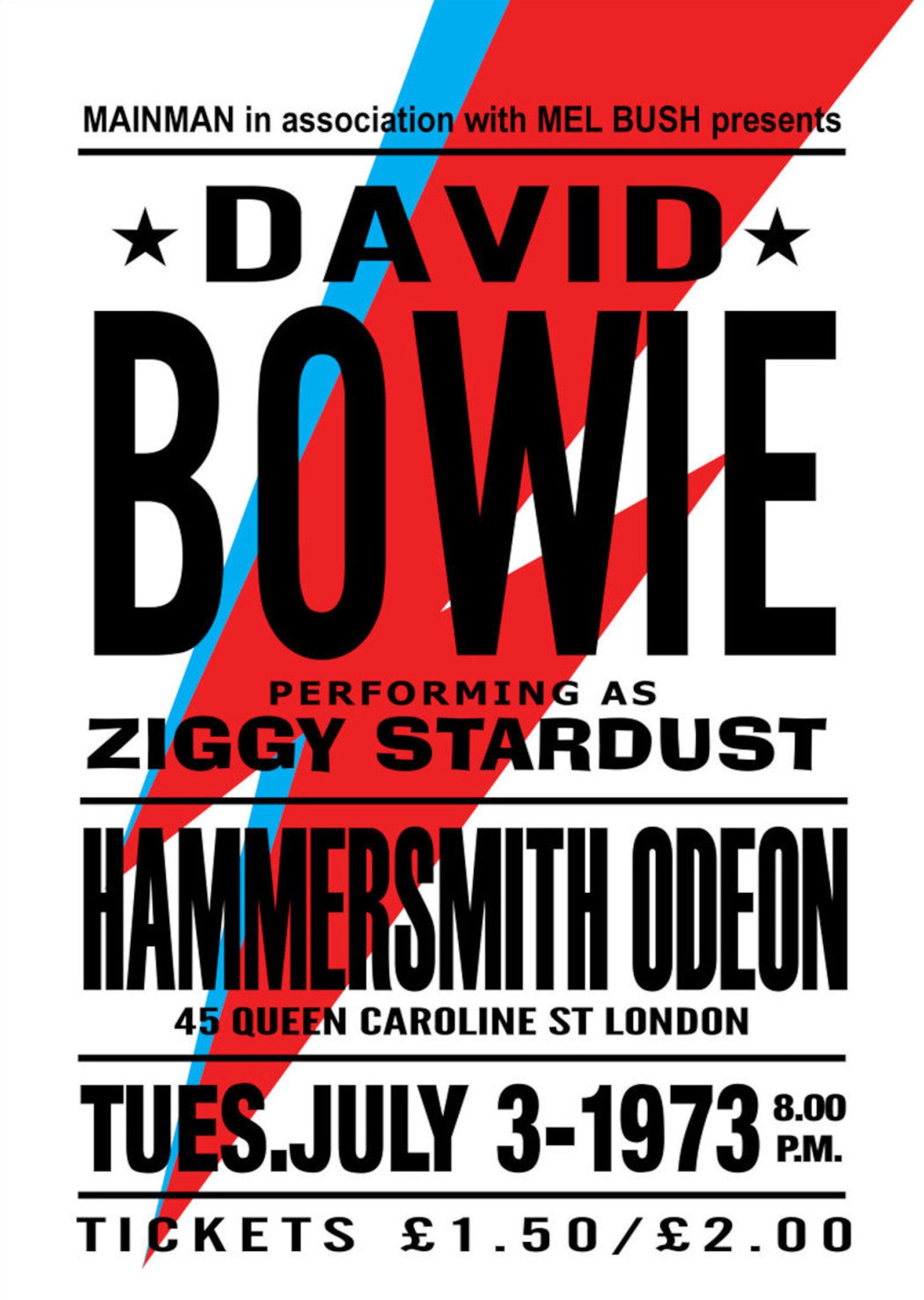 David Bowie - Hammersmith Odeon 1973 - A4 Mini Print/Poster