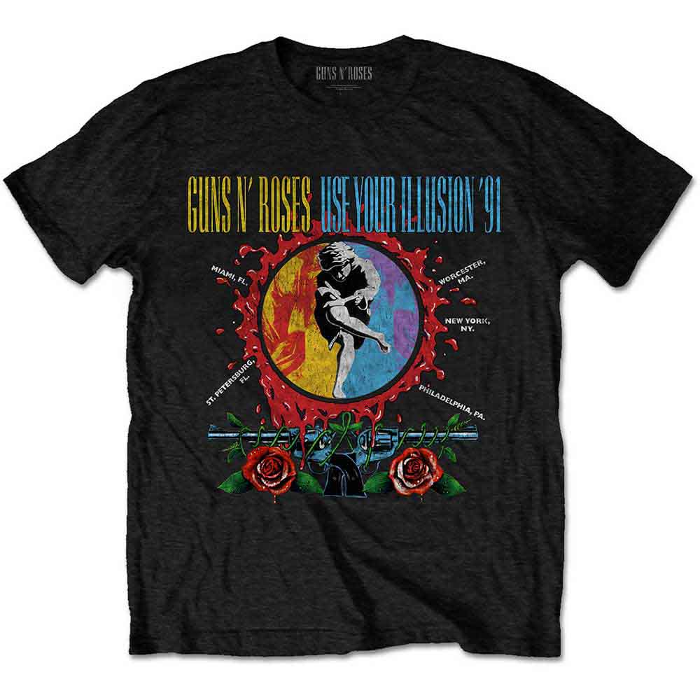 Guns N' Roses Unisex T-Shirt: Use Your Illusion Circle Splat (Black)