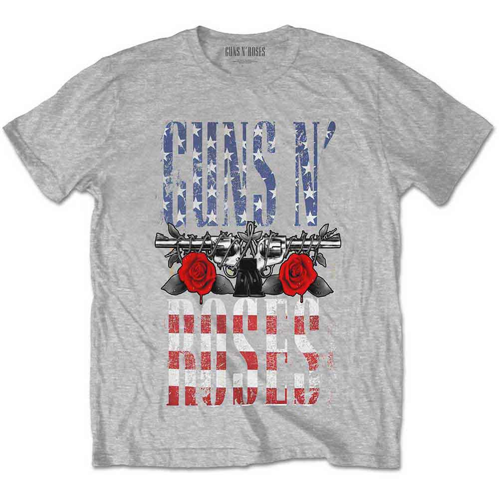 Guns N' Roses Unisex T-Shirt: US Flag in Logo (Heather Grey)