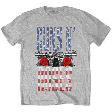 Guns N' Roses Unisex T-Shirt: US Flag in Logo (Heather Grey)