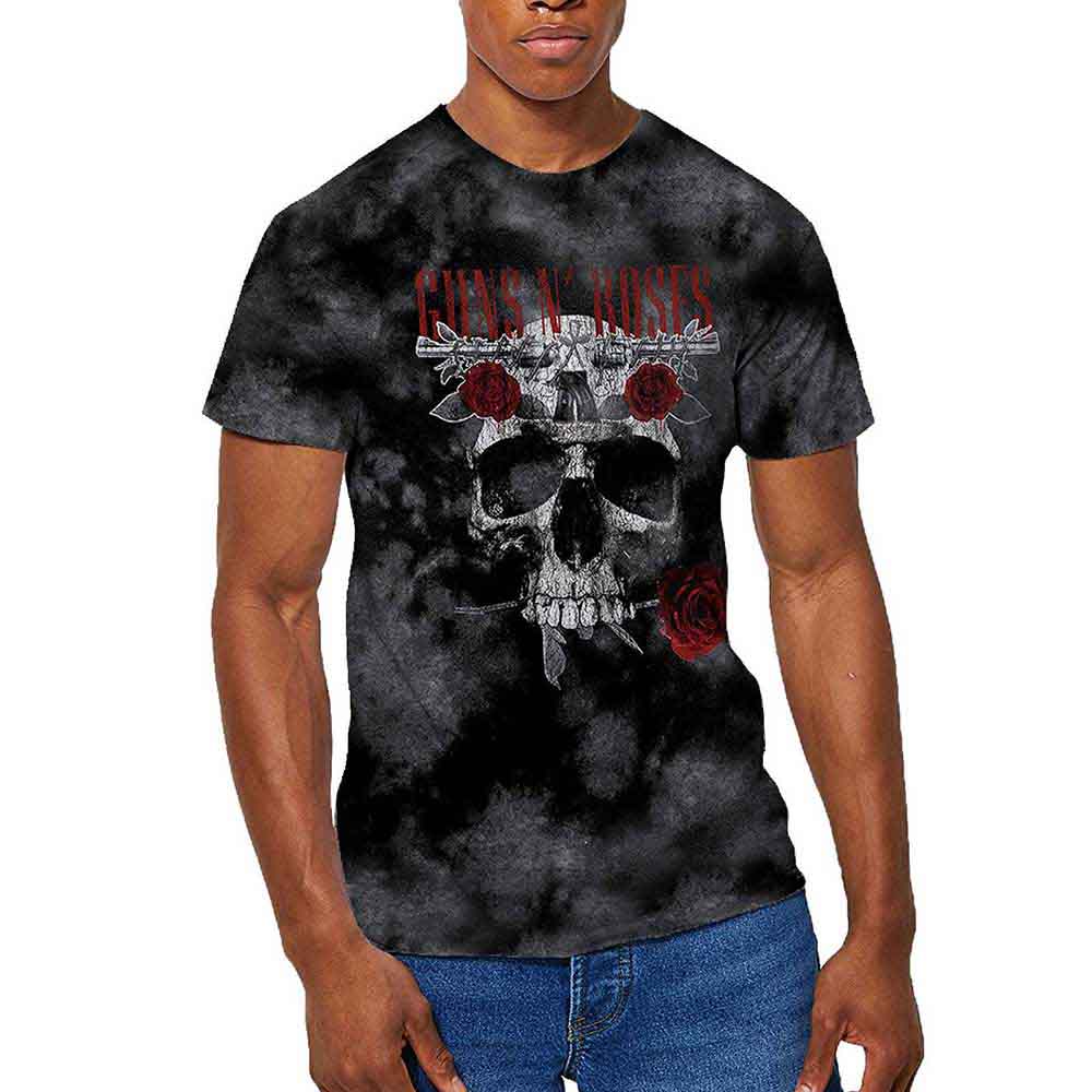 Guns N' Roses Unisex T-Shirt: Flower Skull (Dip-Dye On Grey) (Wash Collection)