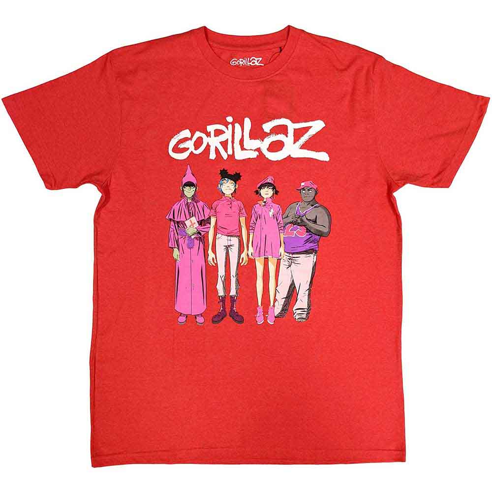 Gorillaz Unisex T-Shirt: Cracker Island Standing Group (Red)