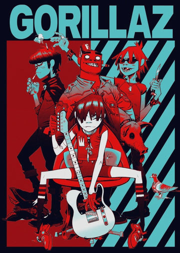 Gorillaz - Group (Red) - A4 Mini Print/Poster