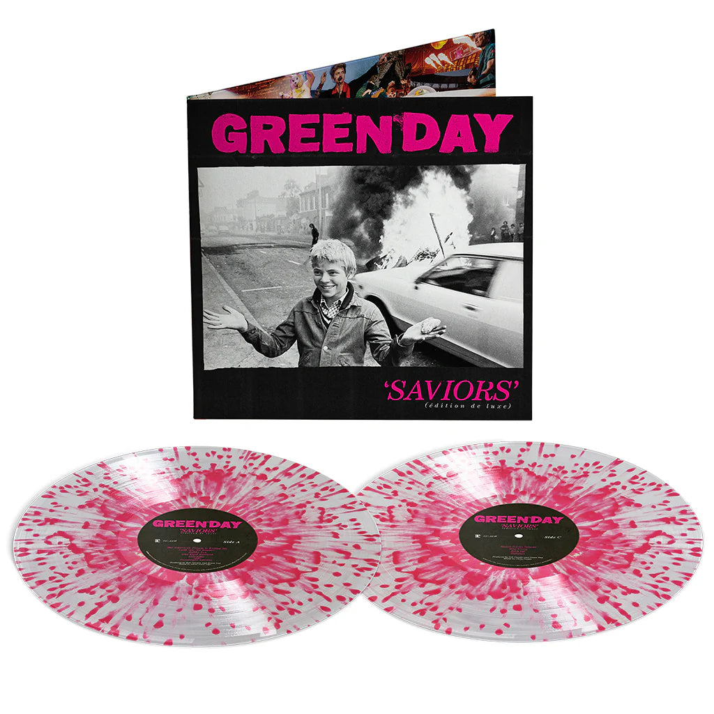 Green Day - Saviors (édition de luxe) [expanded w/ 7 bonus tracks] - 2LP - Clear w/ Pink Splatter Vinyl
