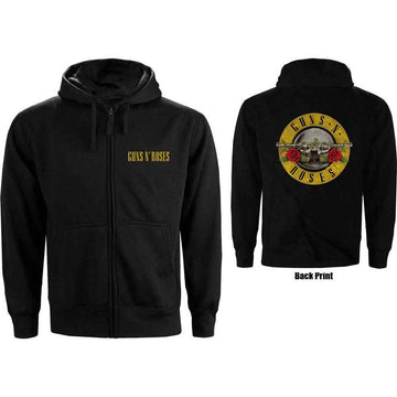 Guns N' Roses Unisex Zipped Hoodie: Classic Logo (Black) (Back Print)
